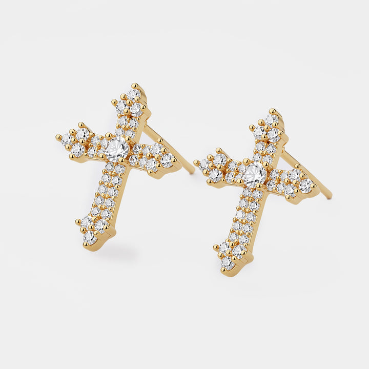 Diamond Cross Stud Earrings