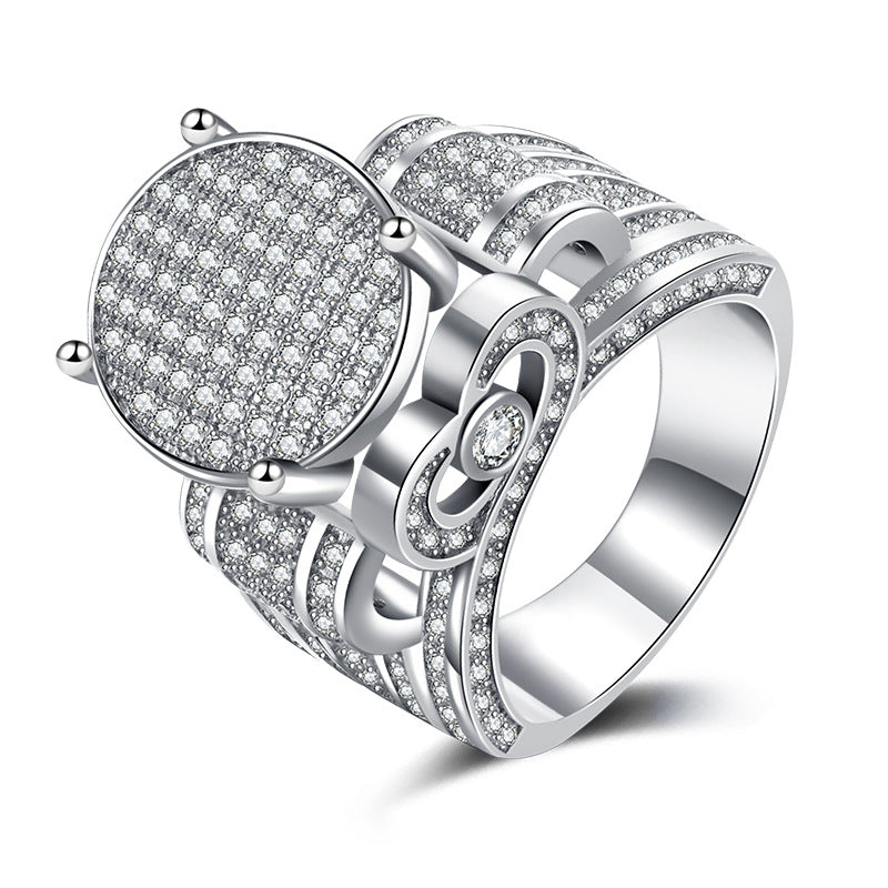S925 Silver Full Paved Diamond Ring Round Heart Shape Luxury Single Ring