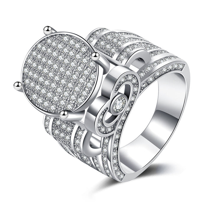 S925 Silver Full Paved Diamond Ring Round Heart Shape Luxury Single Ring
