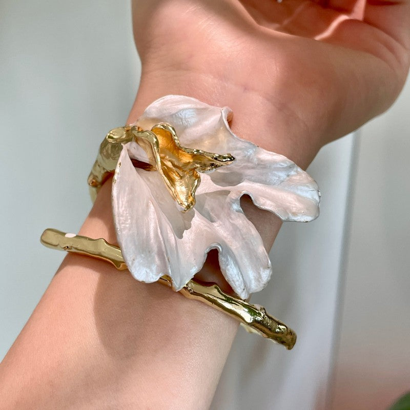 Floral Gold Open Cuff Bracelet
