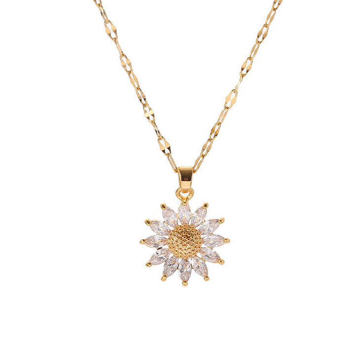 Sunflower Diamond Pendant Necklace 925 Sterling Silver Minimalist Floral Jewelry