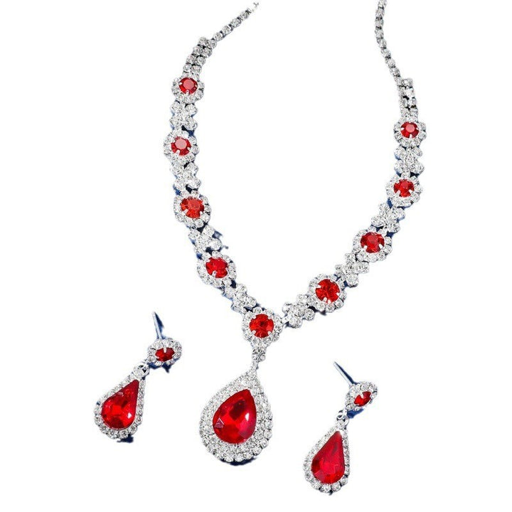 Teardrop Gemstone Jewelry Set Crystal Necklace and Earrings for Women
