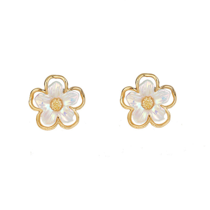 Iridescent Flower Stud Earrings Sterling Silver Post