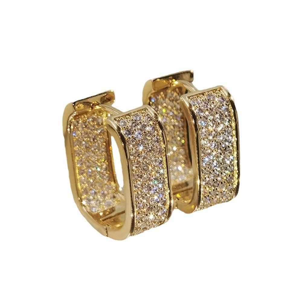 Sterling Silver U-Shape Hoop Earrings Pave Crystal Ear Cuffs