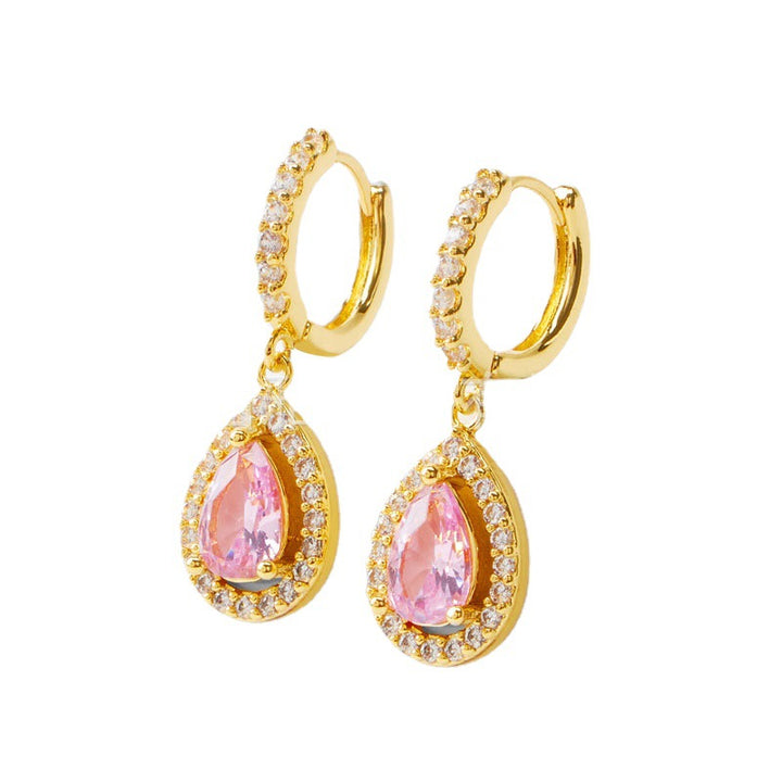 Teardrop Gemstone Huggie Earrings (14K Gold Plated, Sterling Silver Post)
