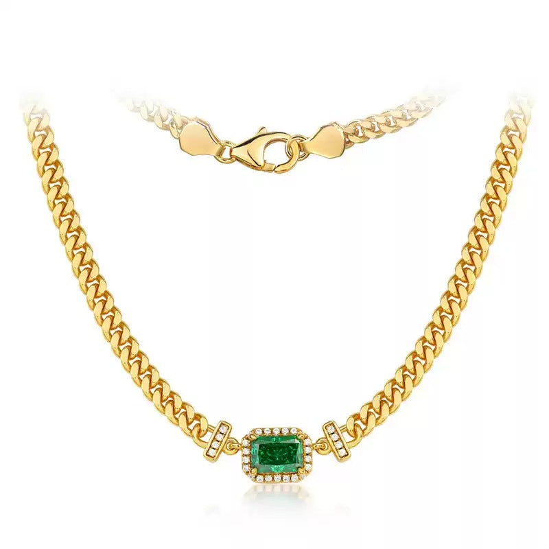 Emerald-Cut Halo Cuban Link Choker (Luxury Bold Statement Style)