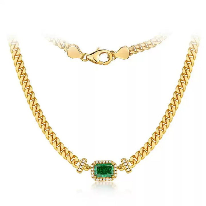 Emerald-Cut Halo Cuban Link Choker (Luxury Bold Statement Style)