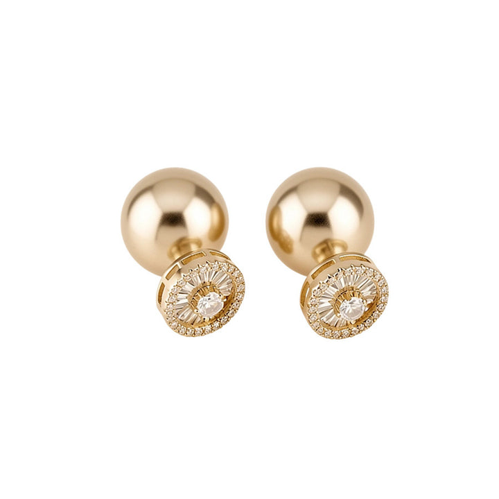 S925 Sterling Silver Double Sided Pearl Stud Earrings With Diamond For Women