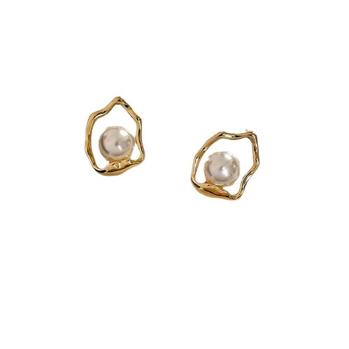 Luxury-style gold geometric pearl earrings