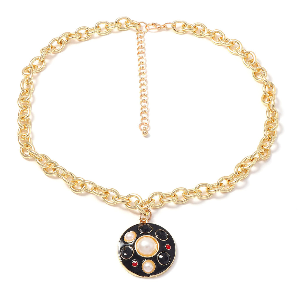 Black Gold Natural Pearl Gemstone Titanium Steel Jewelry Set