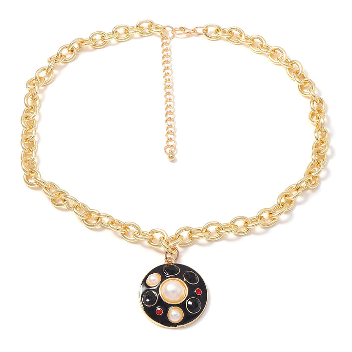 Black Gold Natural Pearl Gemstone Titanium Steel Jewelry Set