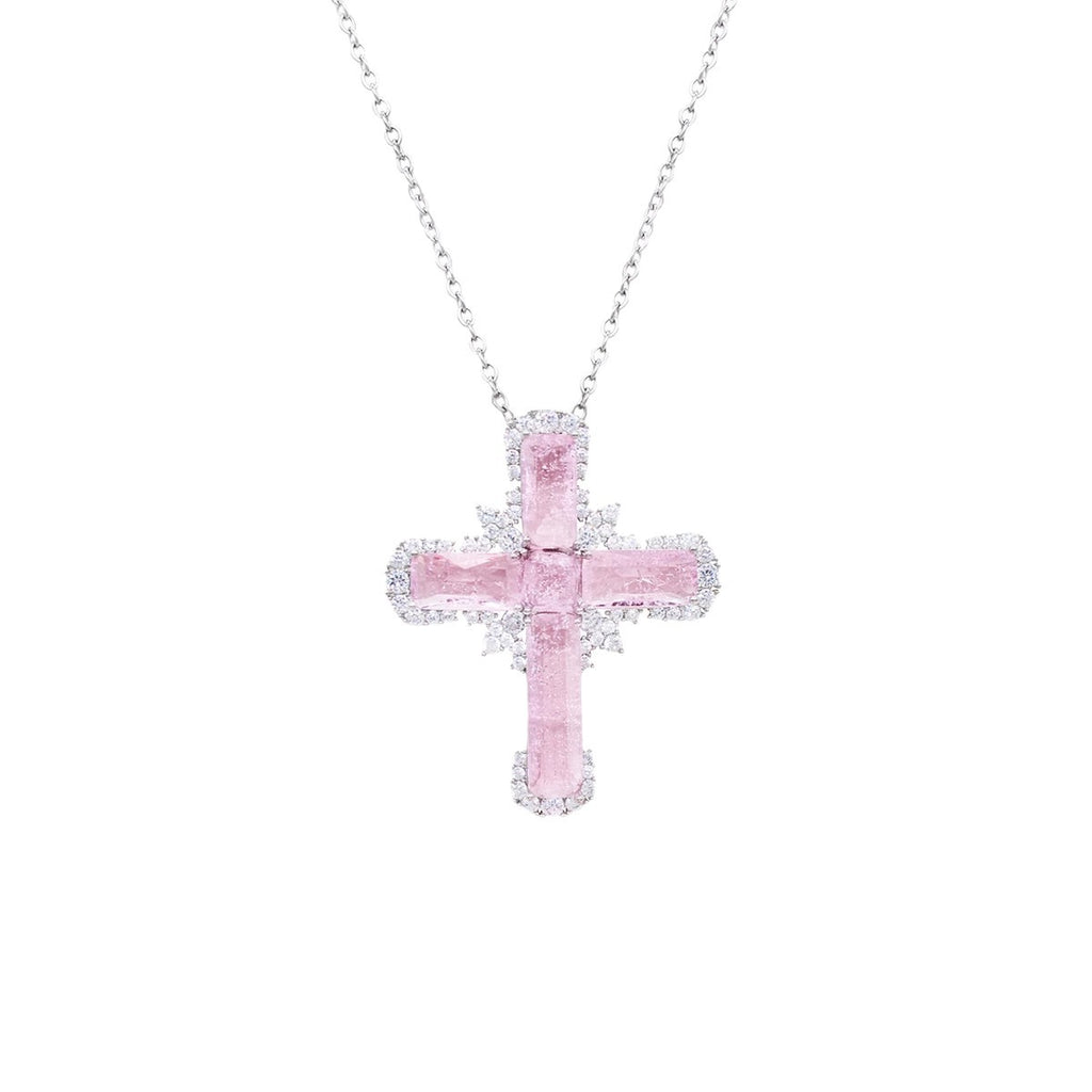 Sweet Pink Crystal Cross Necklace