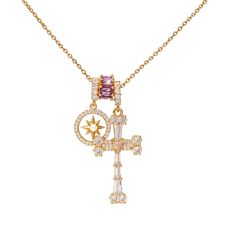 Mother-of-Pearl Compass Pendant Layered Statement Necklace