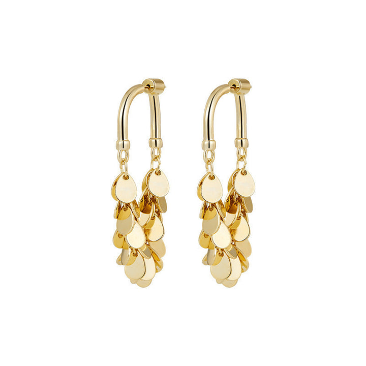 U-Shaped Sequins Tassel Drop Hoop Earrings Luxury Women Jewelry