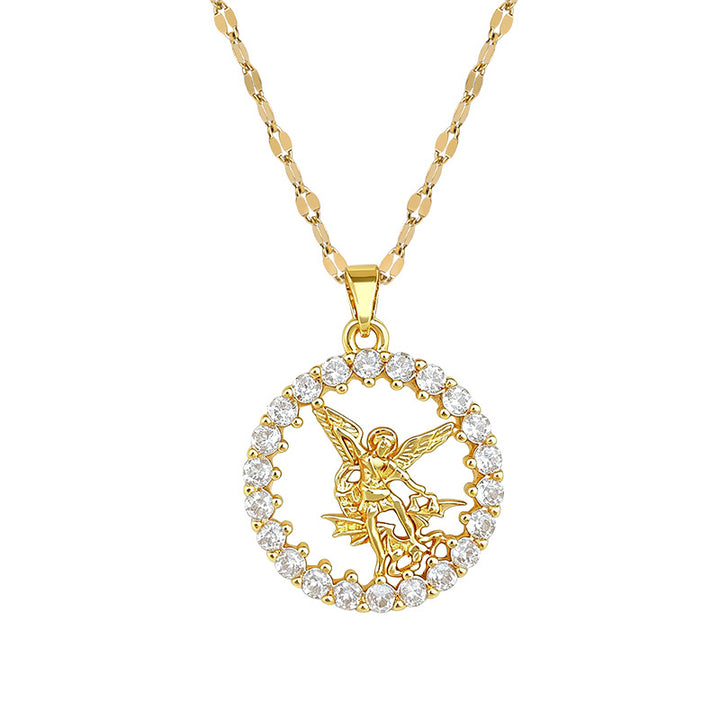 Religious Protection Jewelry Saint Michael Diamond Halo Pendant Necklace