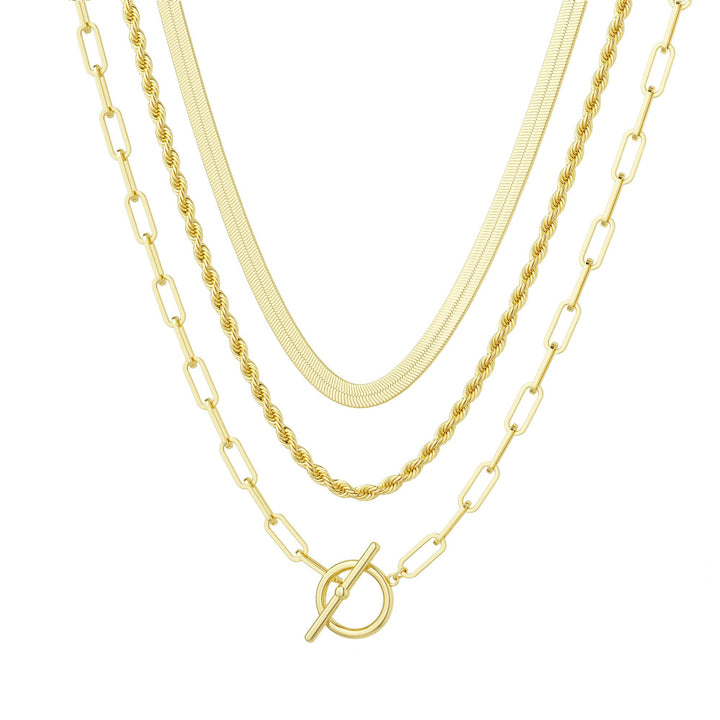 Minimalist Layered Toggle Clasp Necklace Set