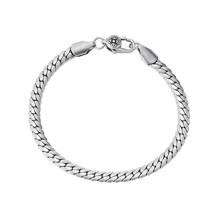Sterling Silver Cuban Link Bracelet, Minimalist Flat Snake Chain Bracelet