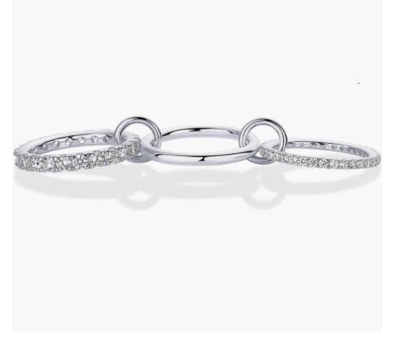 Linked Triple Stack Ring | Pavé Diamond & Polished Band Set