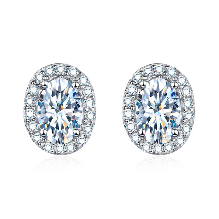 Oval Halo Diamond Stud Earrings with 925 Sterling Silver