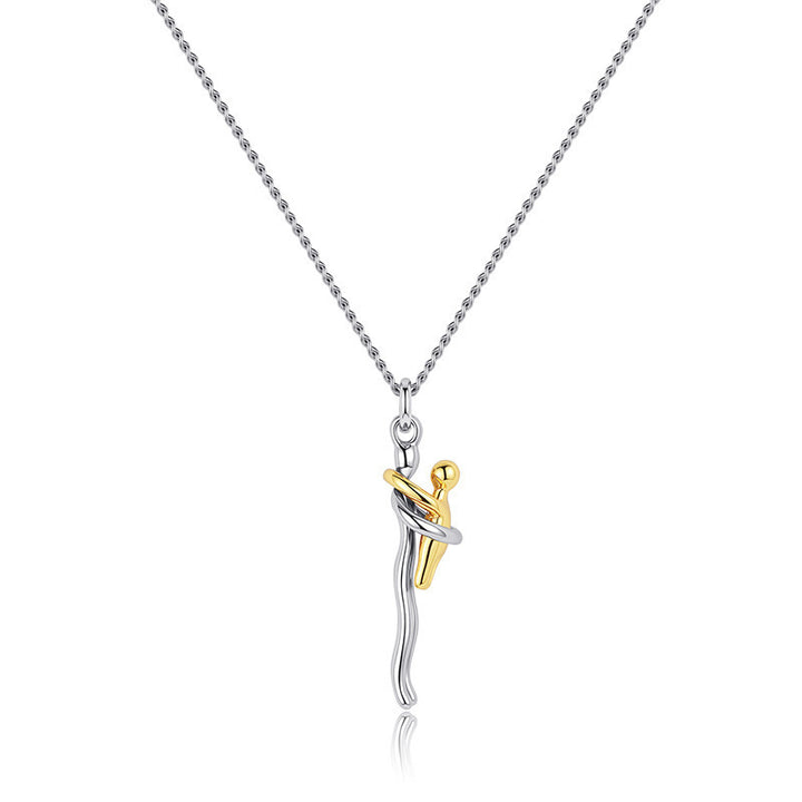 Kids Hugging Pendant Necklace Minimalist Two-Tone Design  Memorial Jewelry