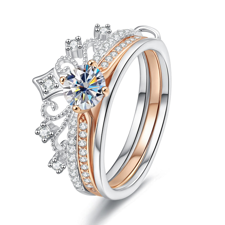 Two-Tone Castle Firework Stackable Ring Lace Hollow Double Layer Engagement Wedding Ring Set For Women