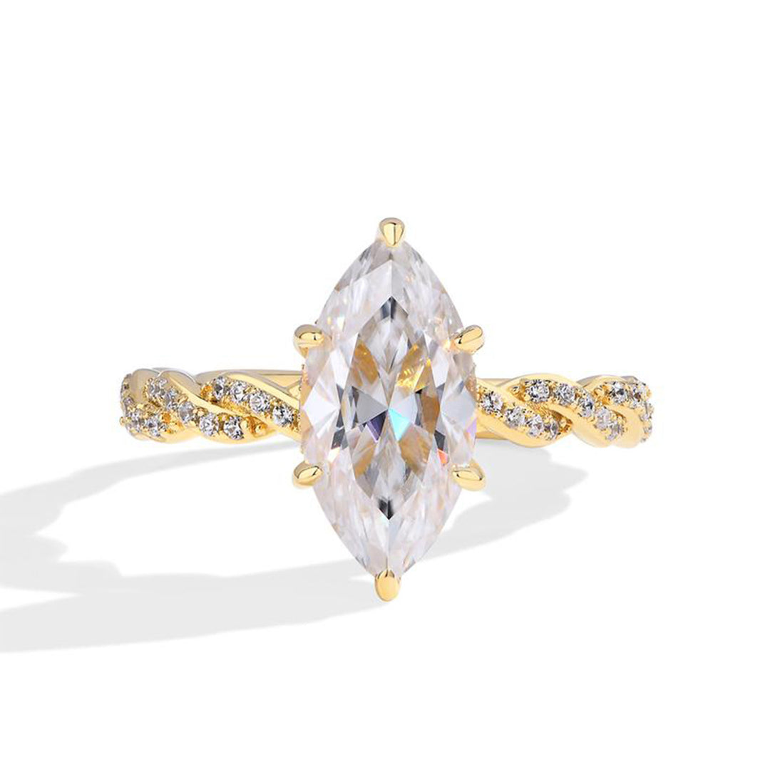 Marquise Cut Diamond Engagement Ring Set Twisted Band &amp; Baguette Wedding Band for Women