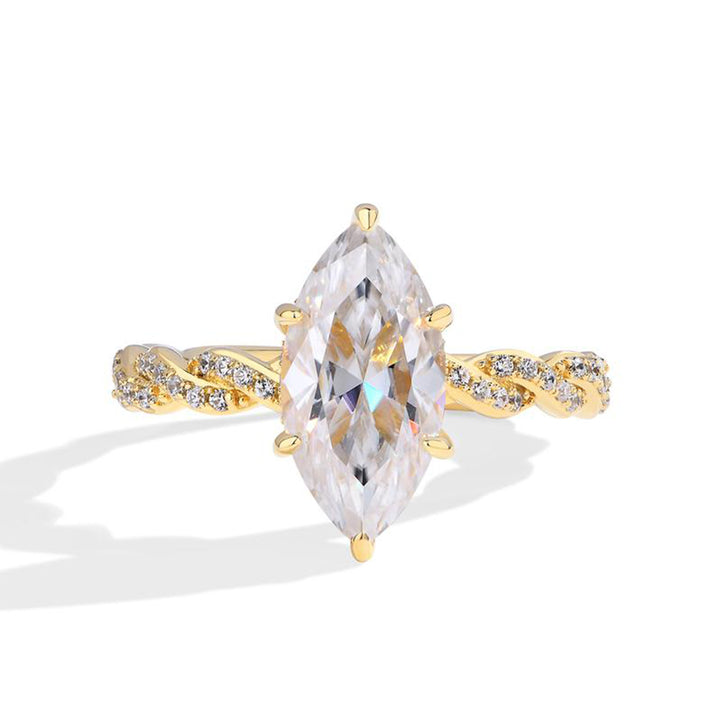 Marquise Cut Diamond Engagement Ring Set Twisted Band &amp; Baguette Wedding Band for Women