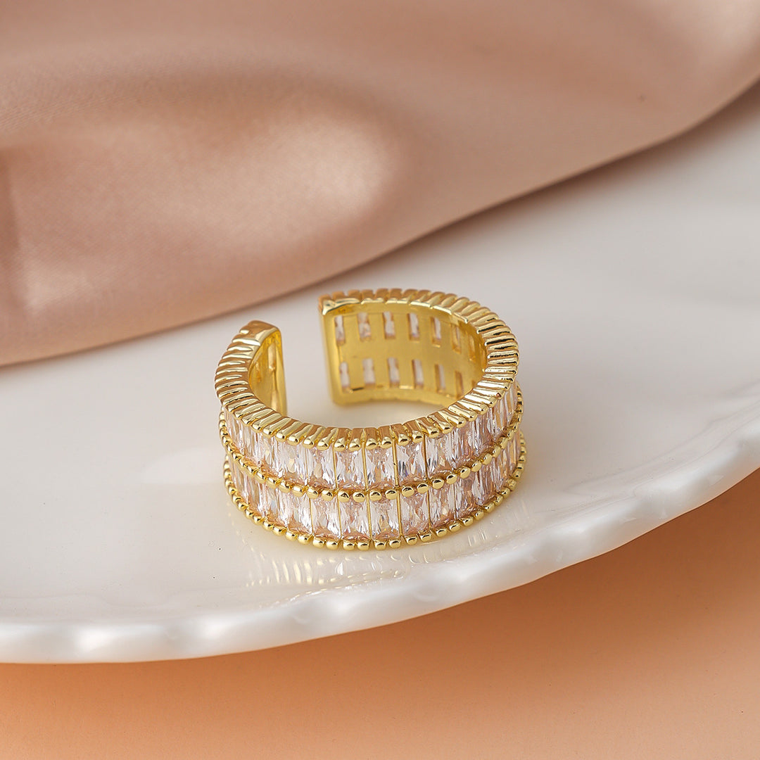 Double Row Baguette Diamond Open Statement Ring