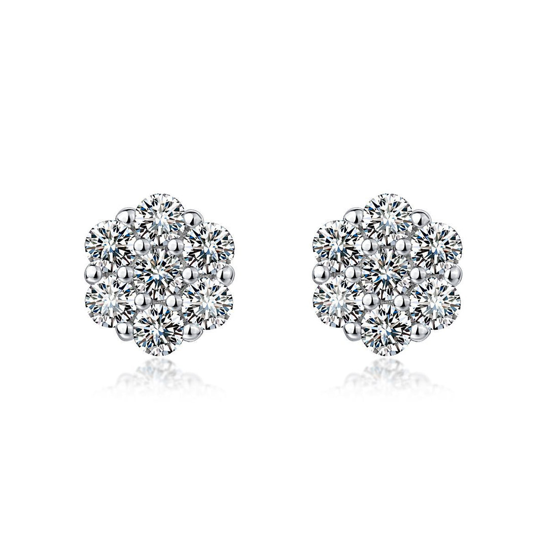 Sparkling Cluster Diamond Stud Earrings with 925 Sterling Silver