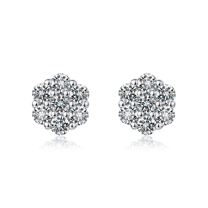 Sparkling Cluster Diamond Stud Earrings with 925 Sterling Silver
