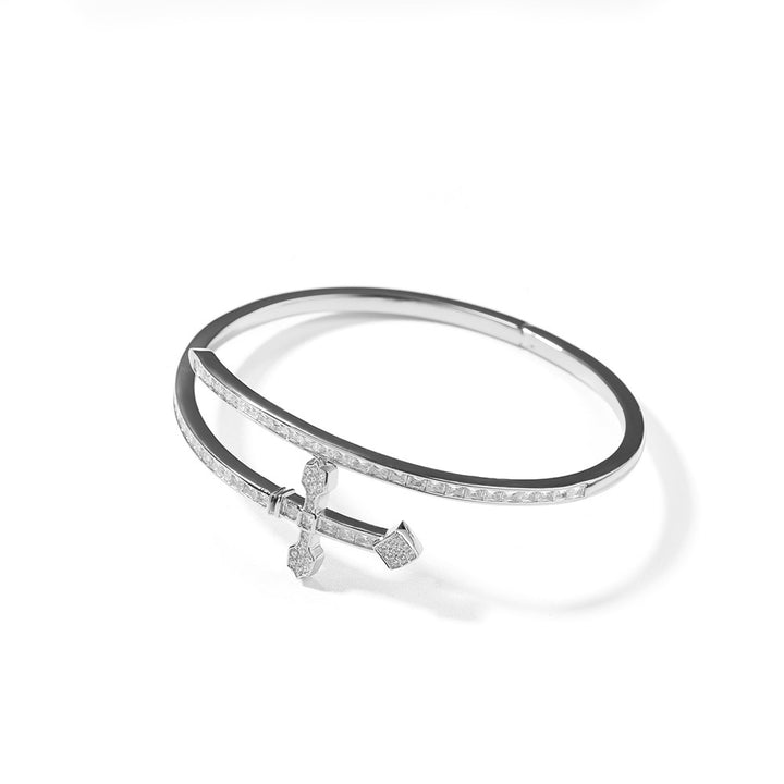 Minimalist Cross Cubic Diamond Open Bangle Bracelet