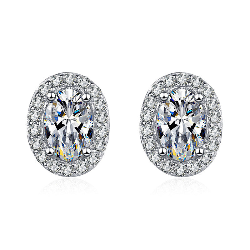Oval Halo Diamond Stud Earrings with 925 Sterling Silver