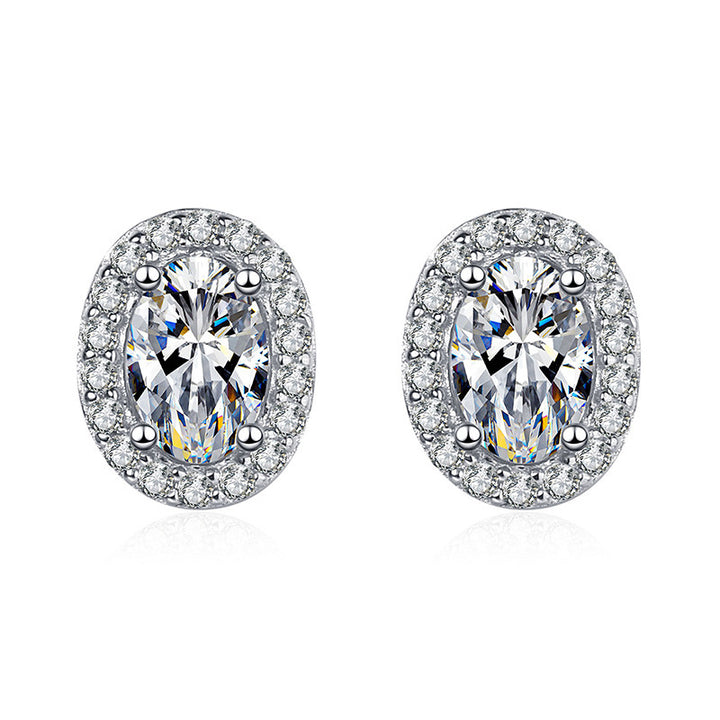 Oval Halo Diamond Stud Earrings with 925 Sterling Silver