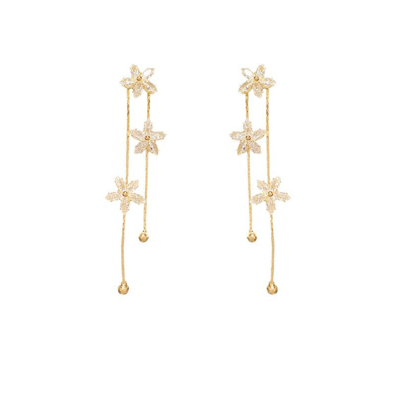 S925 Sterling Silver Flower Drop Earrings Asymmetric Diamond Dangle Earrings for Women