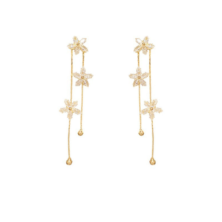 S925 Sterling Silver Flower Drop Earrings Asymmetric Diamond Dangle Earrings for Women