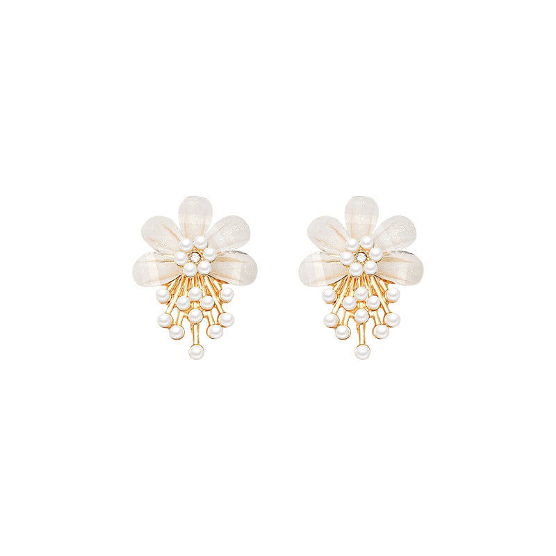 Elegant Flower Pearl Drop Earrings with Sterling Silver Post