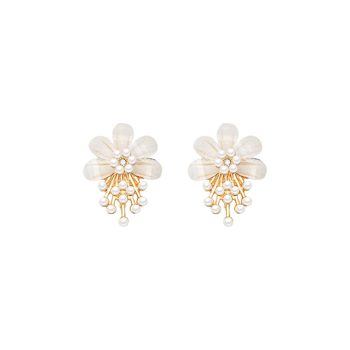 Elegant Flower Pearl Drop Earrings with Sterling Silver Post