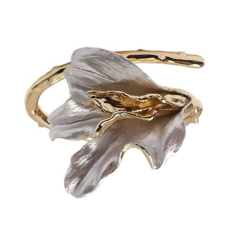 Floral Gold Open Cuff Bracelet