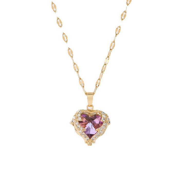 Heart of the Ocean Gemstone Pendant Necklace Romantic Winged Jewelry