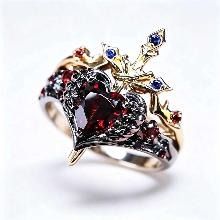 Gothic Romantic Style Heart & Sword Stackable Ring Set