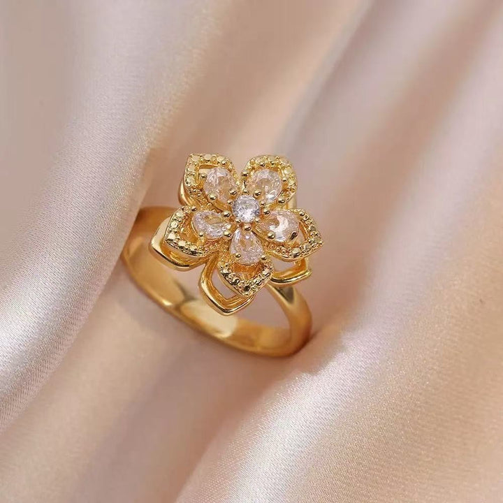 Rotatable Flower Necklace Earrings Ring Jewelry Set For Women