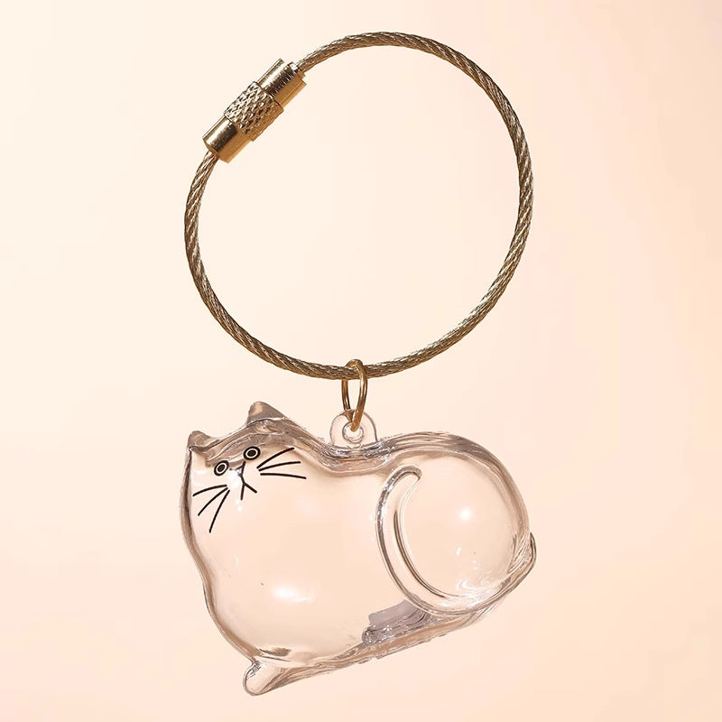 Cute Transparent Cat Keychain Cartoon Kitty Bag Charm Pendant