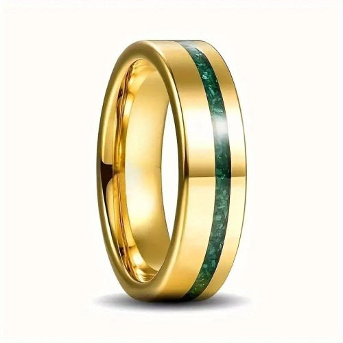 Green Inlay Titanium Steel Ring / Meteorite Pattern Titanium Steel Ring