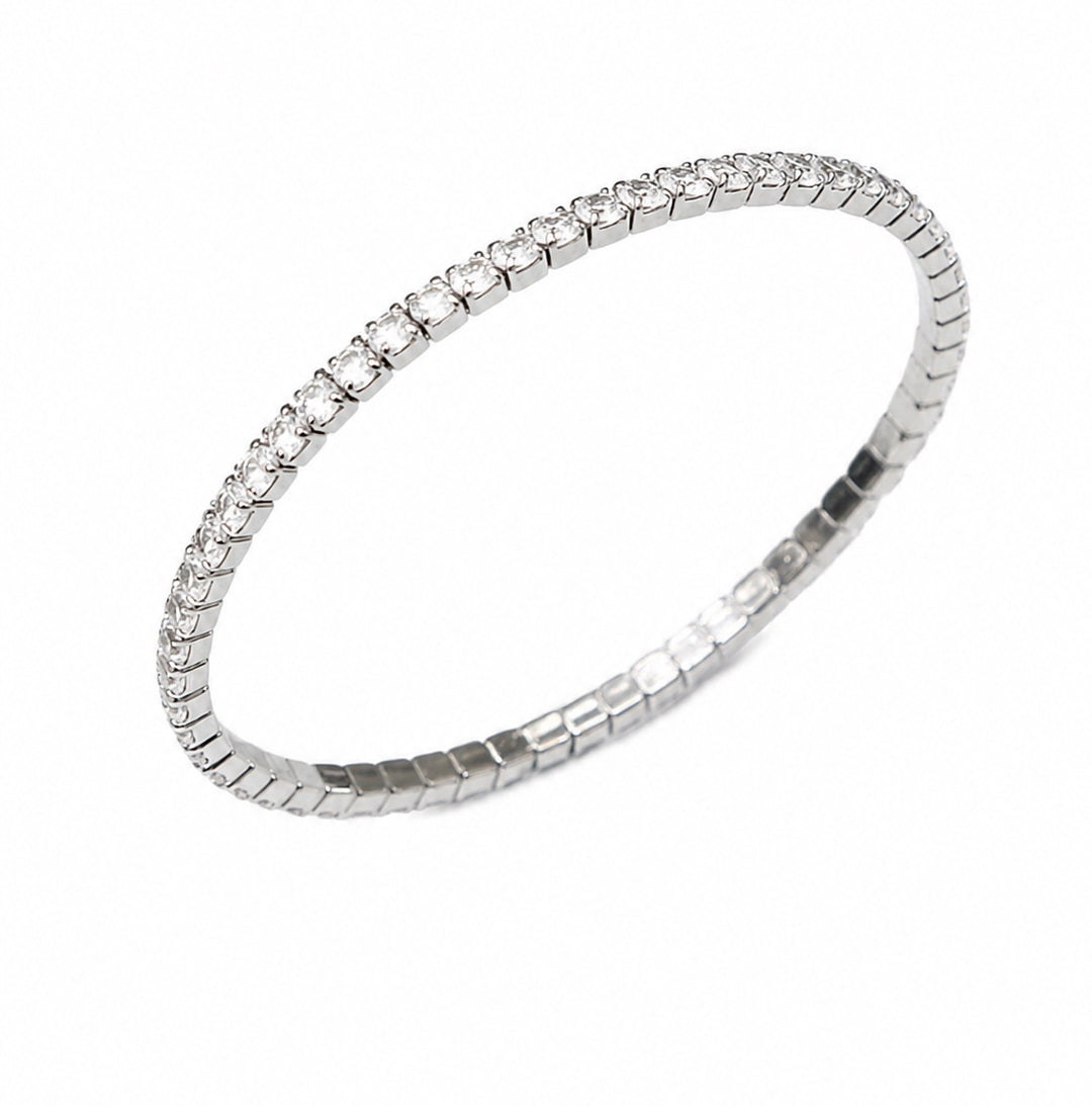 Sterling Silver Flexible Full Pave Diamond Stretch Bracelet