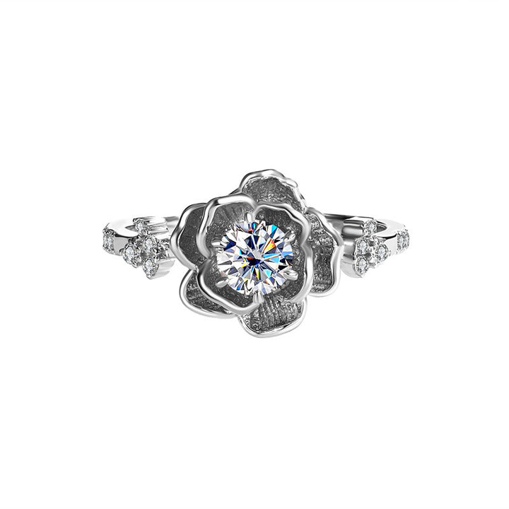Floral Diamond Ring in Sterling Silver