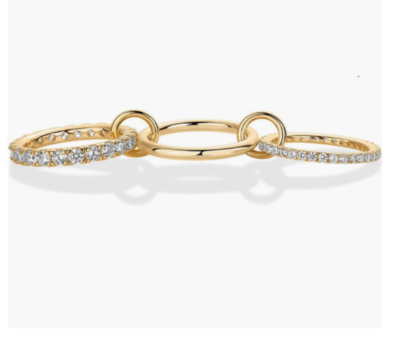 Linked Triple Stack Ring | Pavé Diamond & Polished Band Set