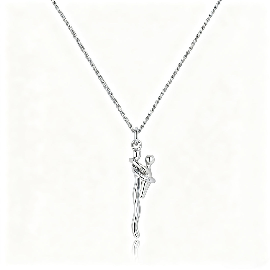 Kids Hugging Pendant Necklace Minimalist Two-Tone Design  Memorial Jewelry