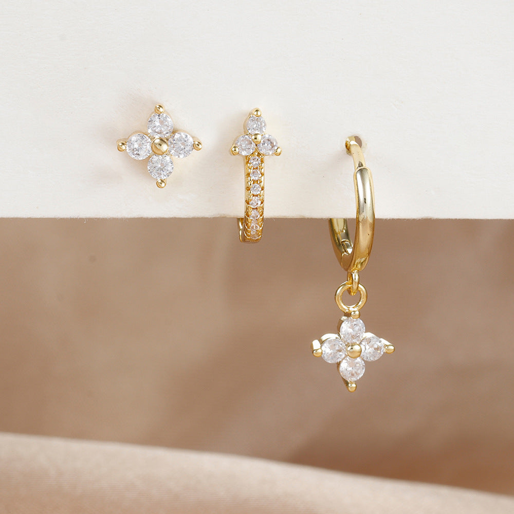 Clover Gemstone Hoop & Stud Earring Set
