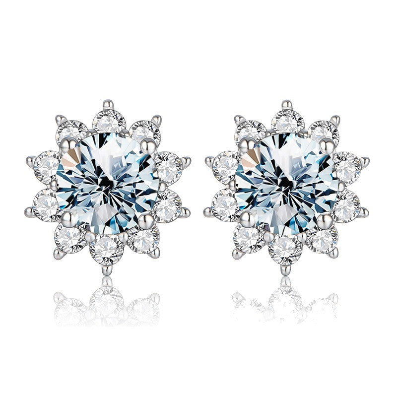 Sunflower Halo Diamond Stud Earrings (S925 Sterling Silver)