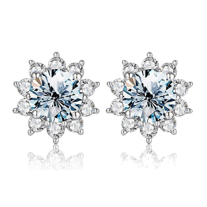 Sunflower Halo Diamond Stud Earrings (S925 Sterling Silver)